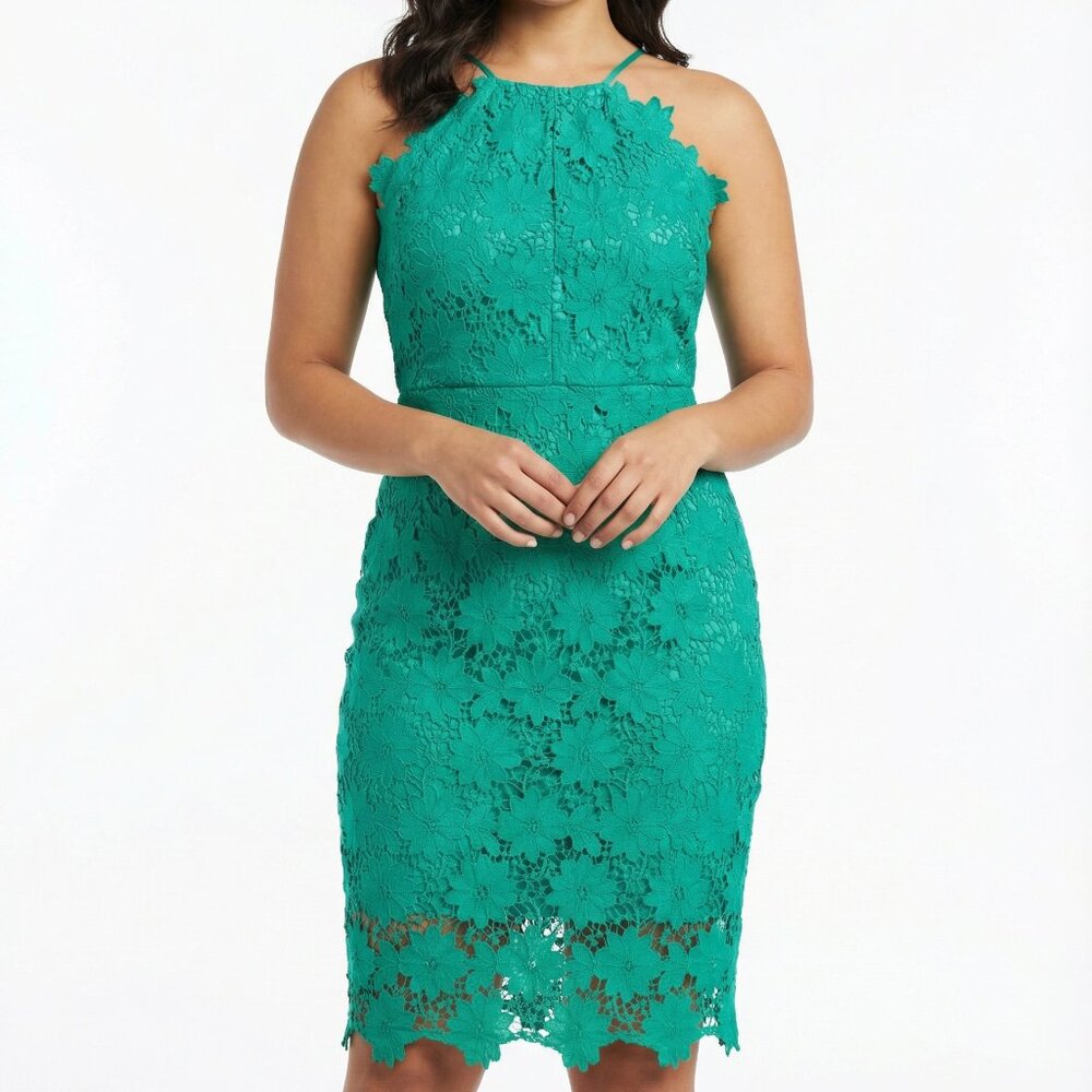Bisou Bisou Women's Teal Sleeveless Lace Crochet Evening Cocktail Dress Size 12